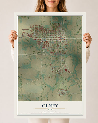 Map of Olney, Texas, 24 x 36 inch unframed archival matte print
