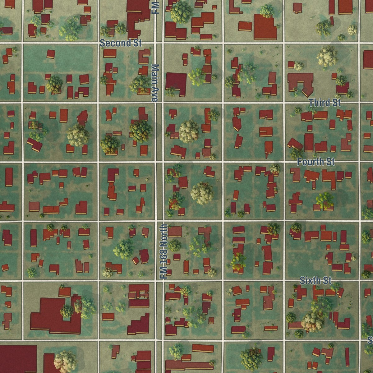 Close-up of the map of Olton, Texas print showing street and building detail