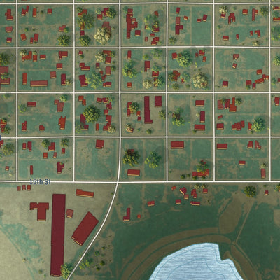 Second close-up of the map of Olton, Texas print showing more streets and buildings