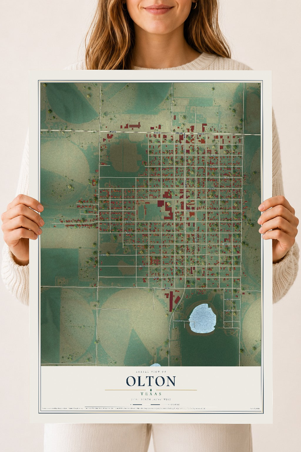 Map of Olton, Texas, 18 x 24 inch unframed archival matte print