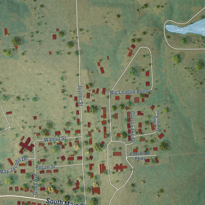 Second close-up of the map of Omaha, Texas print showing more streets and buildings