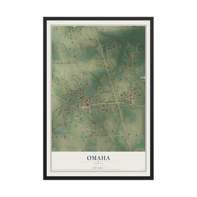 Map of Omaha, Texas, 12 x 18 inch print in a black wood frame