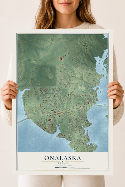 Map of Onalaska, Texas, 18 x 24 inch unframed archival matte print