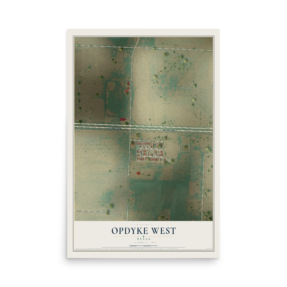 Map of Opdyke West, Texas, 12 x 18 inch unframed archival matte print