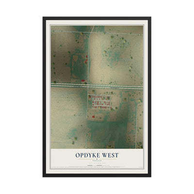Map of Opdyke West, Texas, 12 x 18 inch print in a black wood frame