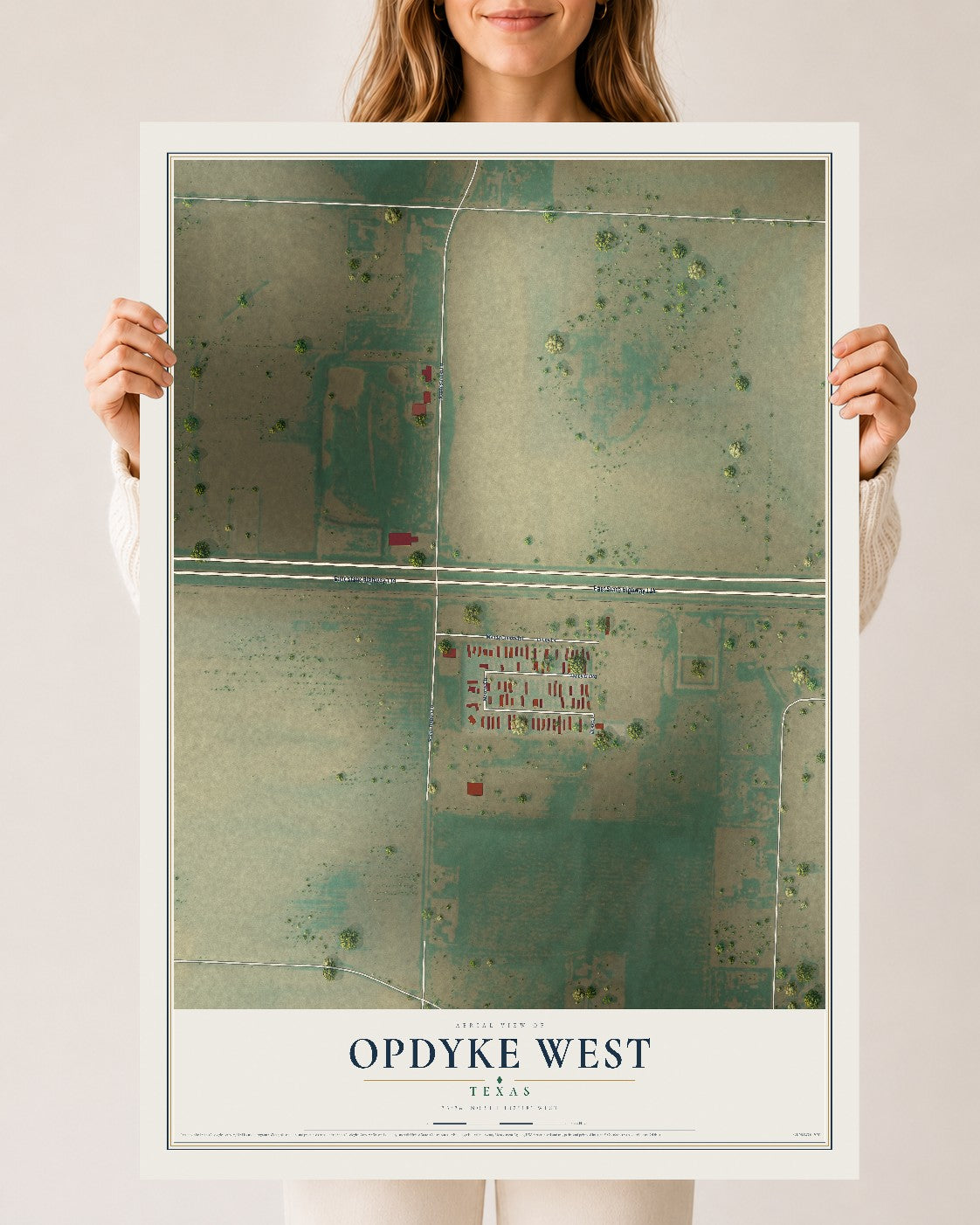 Map of Opdyke West, Texas, 24 x 36 inch unframed archival matte print