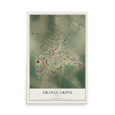 Map of Orange Grove, Texas, 12 x 18 inch unframed archival matte print