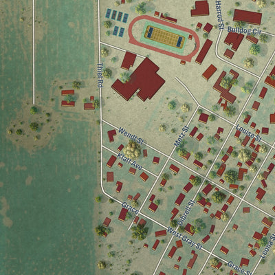 Second close-up of the map of Orange Grove, Texas print showing more streets and buildings