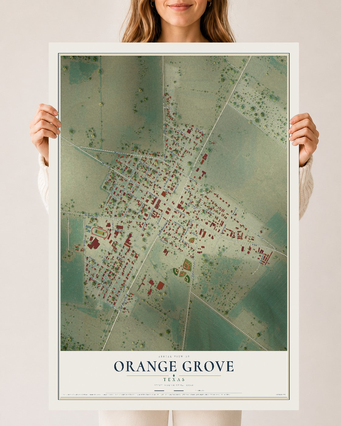 Map of Orange Grove, Texas, 24 x 36 inch unframed archival matte print