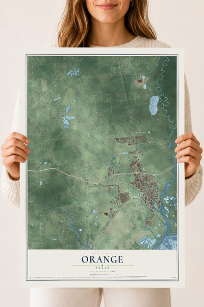 Map of Orange, Texas, 18 x 24 inch unframed archival matte print