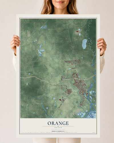 Map of Orange, Texas, 24 x 36 inch unframed archival matte print