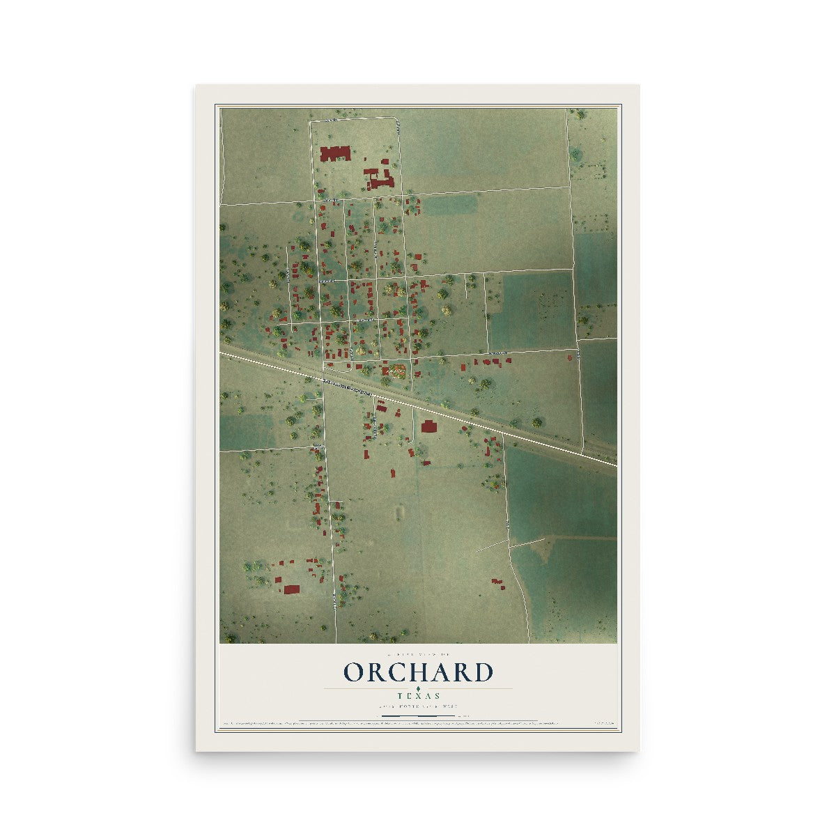 Map of Orchard, Texas, 12 x 18 inch unframed archival matte print