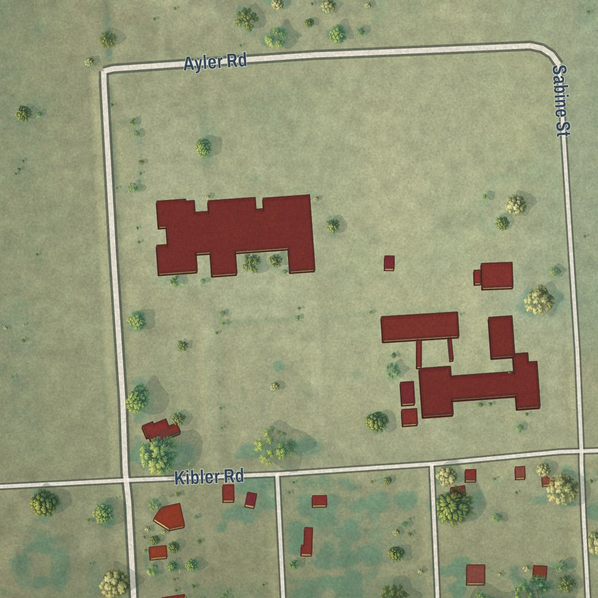 Second close-up of the map of Orchard, Texas print showing more streets and buildings