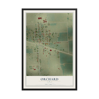 Map of Orchard, Texas, 12 x 18 inch print in a black wood frame