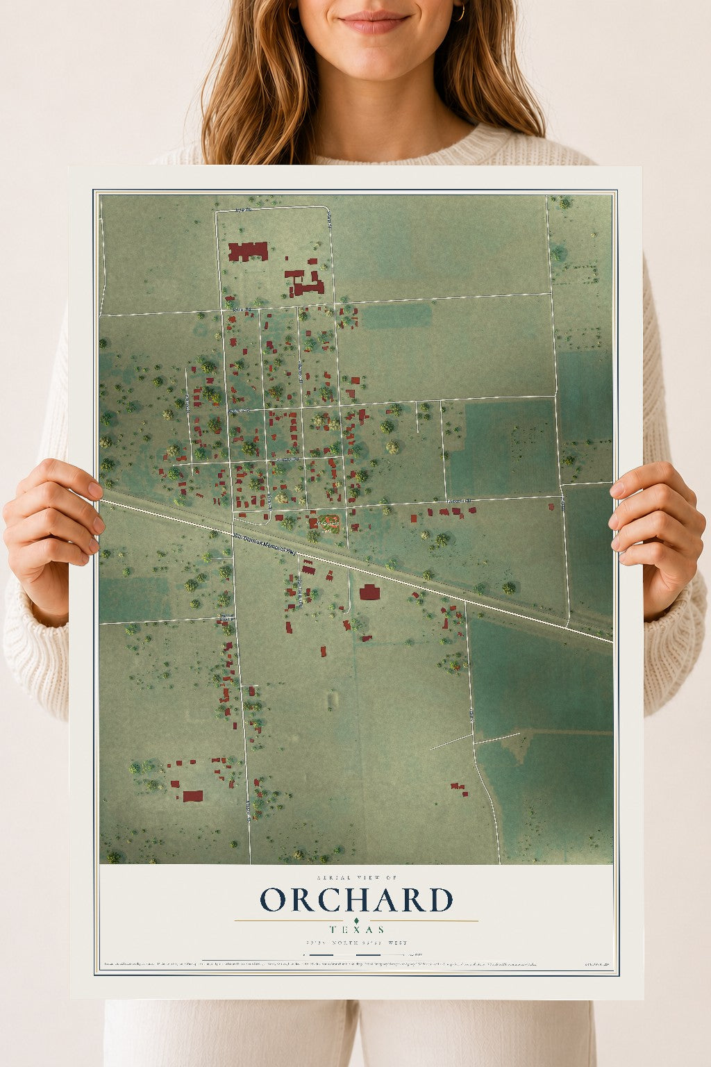 Map of Orchard, Texas, 18 x 24 inch unframed archival matte print