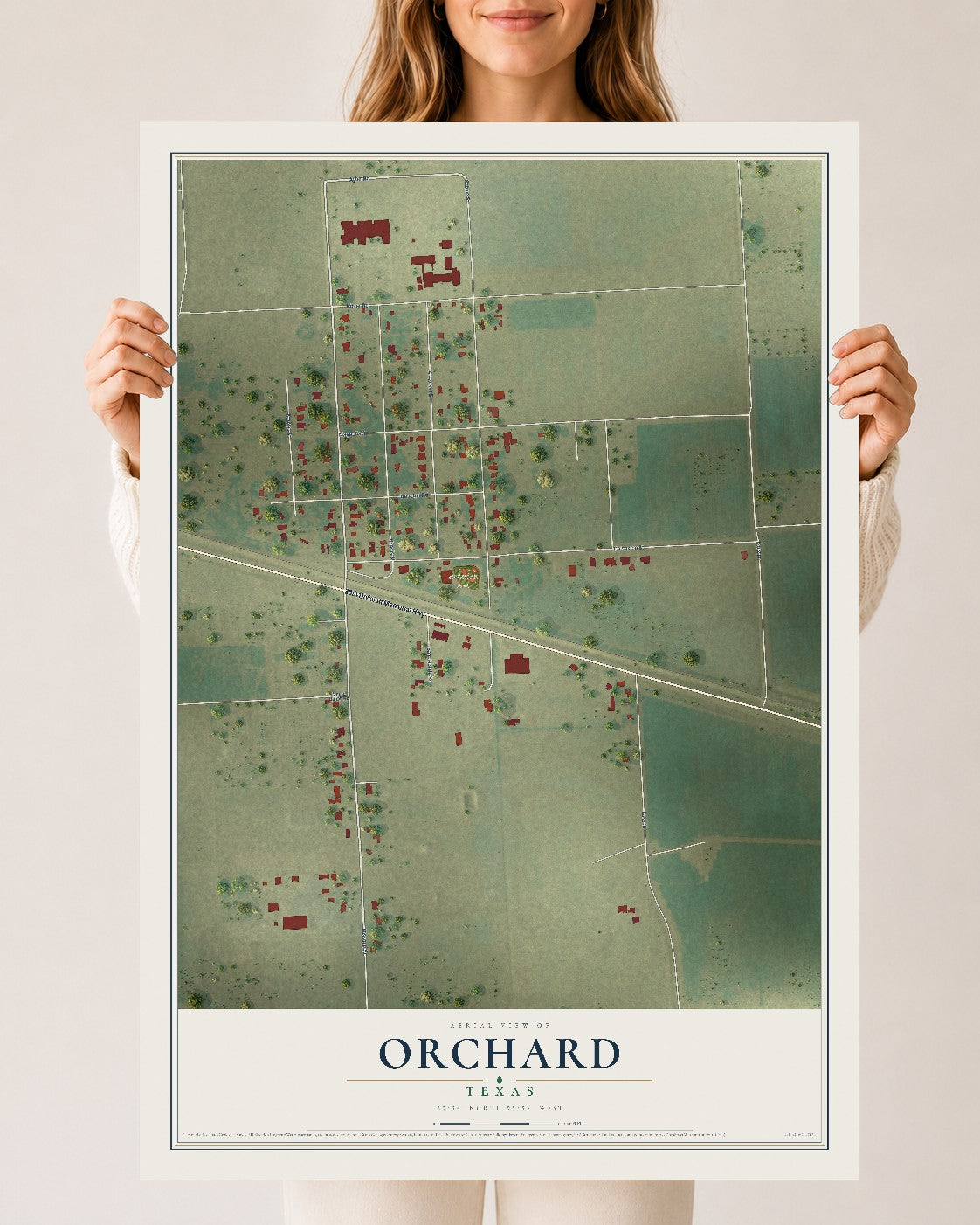 Map of Orchard, Texas, 24 x 36 inch unframed archival matte print