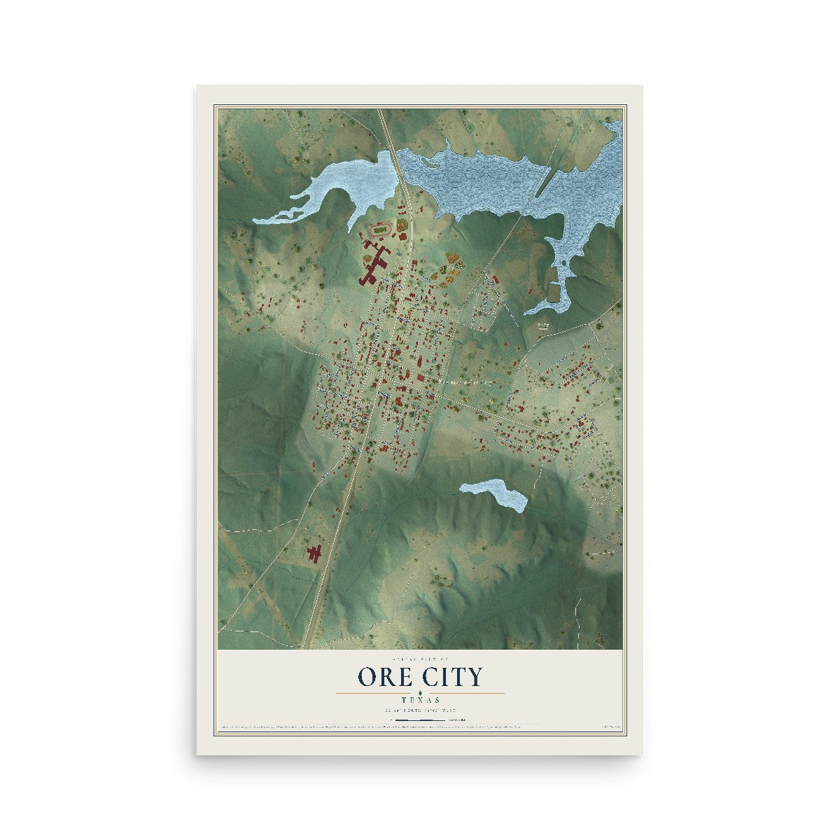 Map of Ore City, Texas, 12 x 18 inch unframed archival matte print