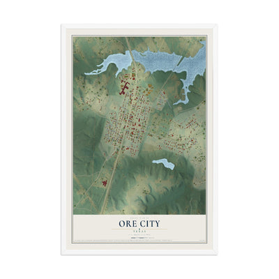 Map of Ore City, Texas, 12 x 18 inch print in a white wood frame