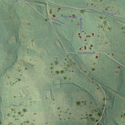 Second close-up of the map of Overton, Texas print showing more streets and buildings