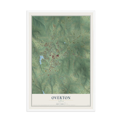 Map of Overton, Texas, 12 x 18 inch print in a white wood frame