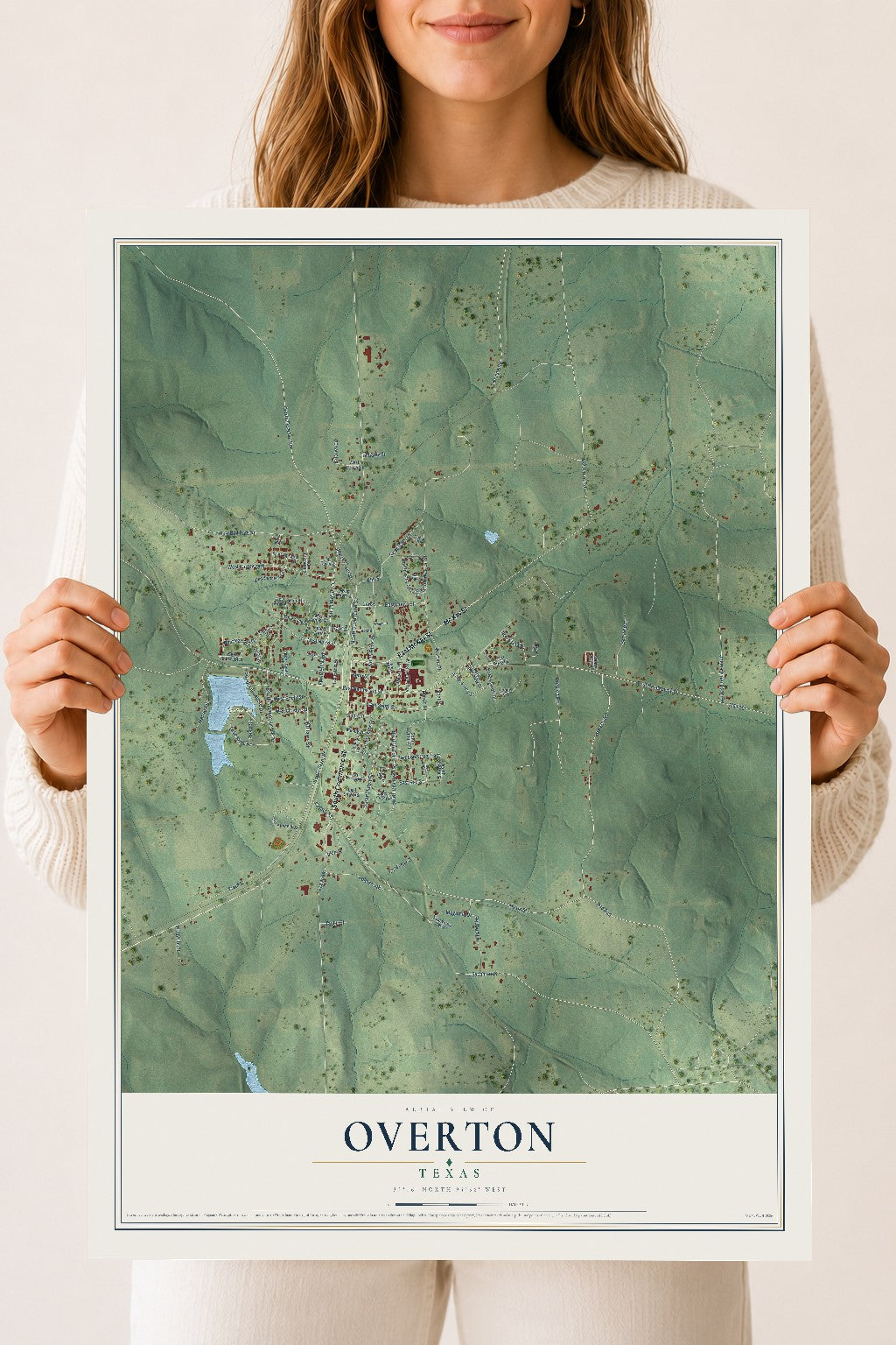 Map of Overton, Texas, 18 x 24 inch unframed archival matte print
