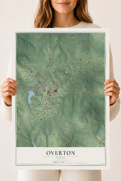 Map of Overton, Texas, 18 x 24 inch unframed archival matte print