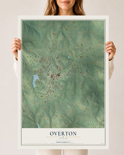 Map of Overton, Texas, 24 x 36 inch unframed archival matte print