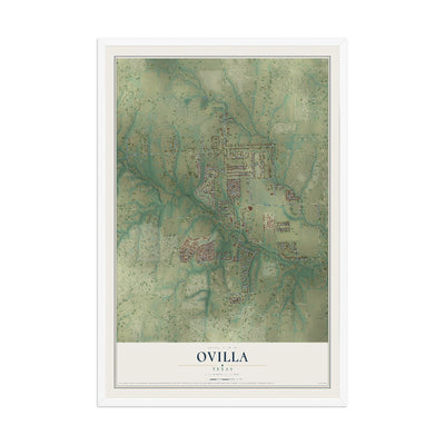 Map of Ovilla, Texas, 12 x 18 inch print in a white wood frame