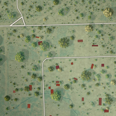 Close-up of the map of Owl Ranch, Texas print showing street and building detail