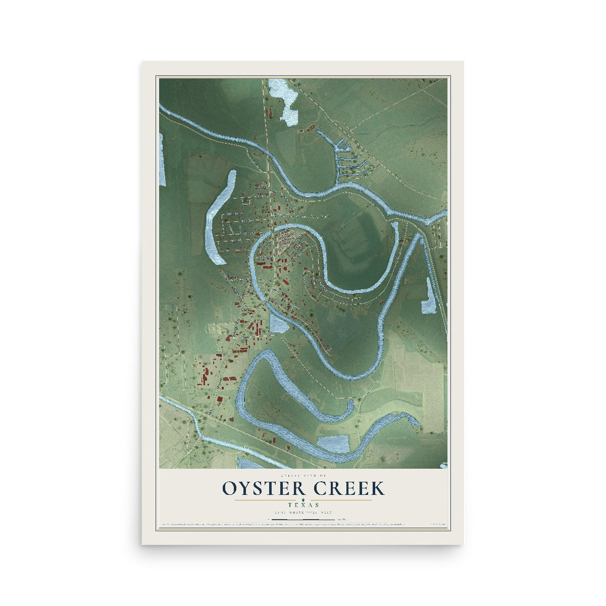 Map of Oyster Creek, Texas, 12 x 18 inch unframed archival matte print