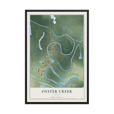 Map of Oyster Creek, Texas, 12 x 18 inch print in a black wood frame