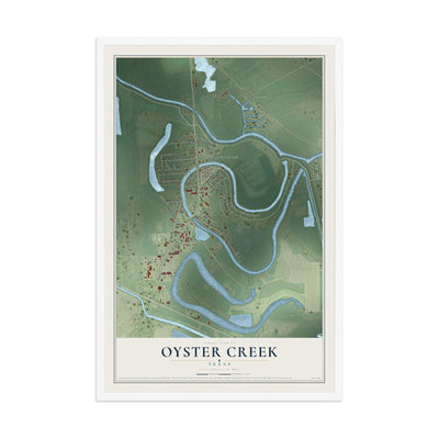 Map of Oyster Creek, Texas, 12 x 18 inch print in a white wood frame