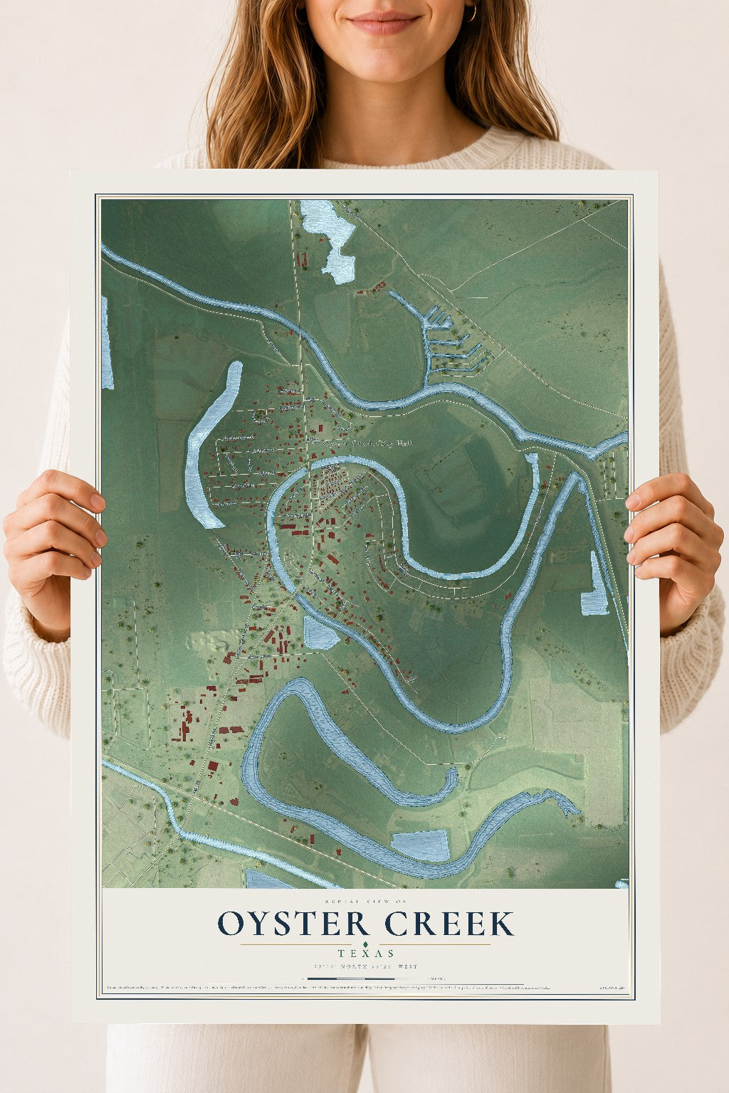 Map of Oyster Creek, Texas, 18 x 24 inch unframed archival matte print