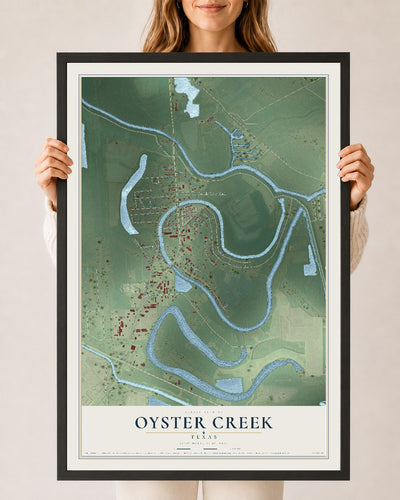 Map of Oyster Creek, Texas, 24 x 36 inch print in a black wood frame