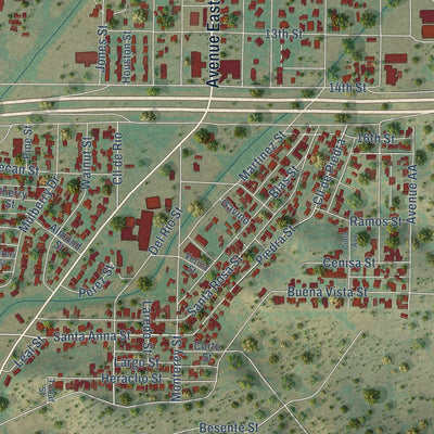 Close-up of the map of Ozona, Texas print showing street and building detail