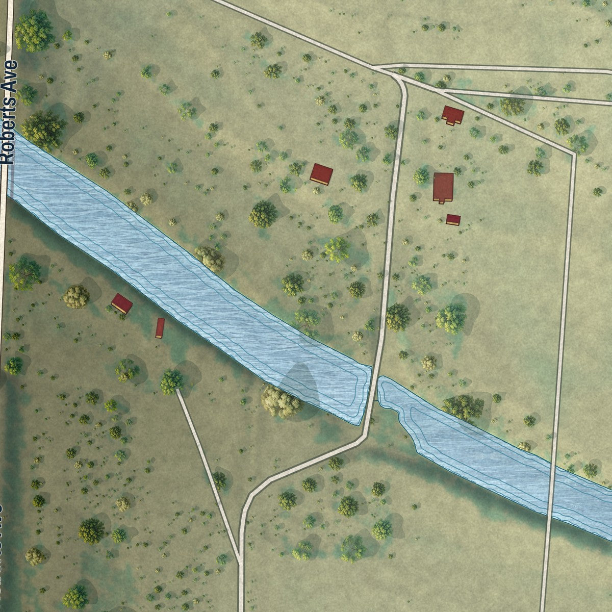 Second close-up of the map of Paint Rock, Texas print showing more streets and buildings