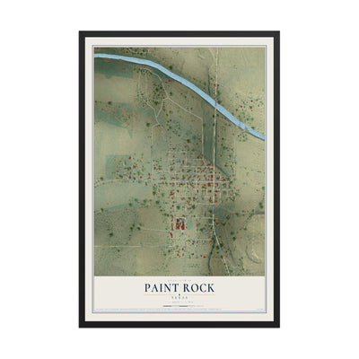 Map of Paint Rock, Texas, 12 x 18 inch print in a black wood frame