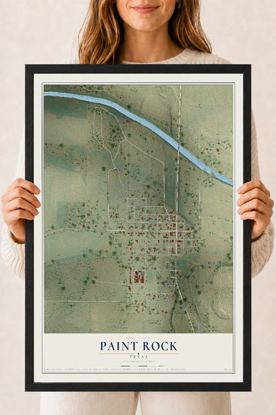 Map of Paint Rock, Texas, 18 x 24 inch print in a black wood frame