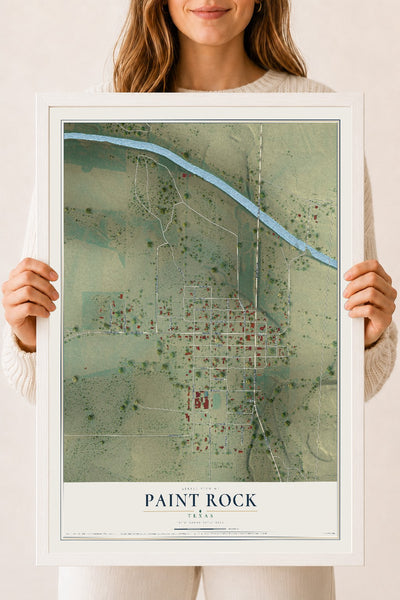 Map of Paint Rock, Texas, 18 x 24 inch print in a white wood frame