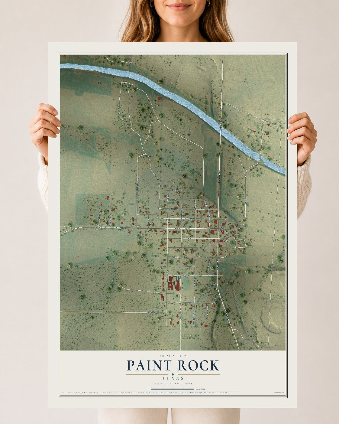 Map of Paint Rock, Texas, 24 x 36 inch unframed archival matte print