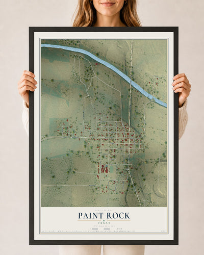Map of Paint Rock, Texas, 24 x 36 inch print in a black wood frame