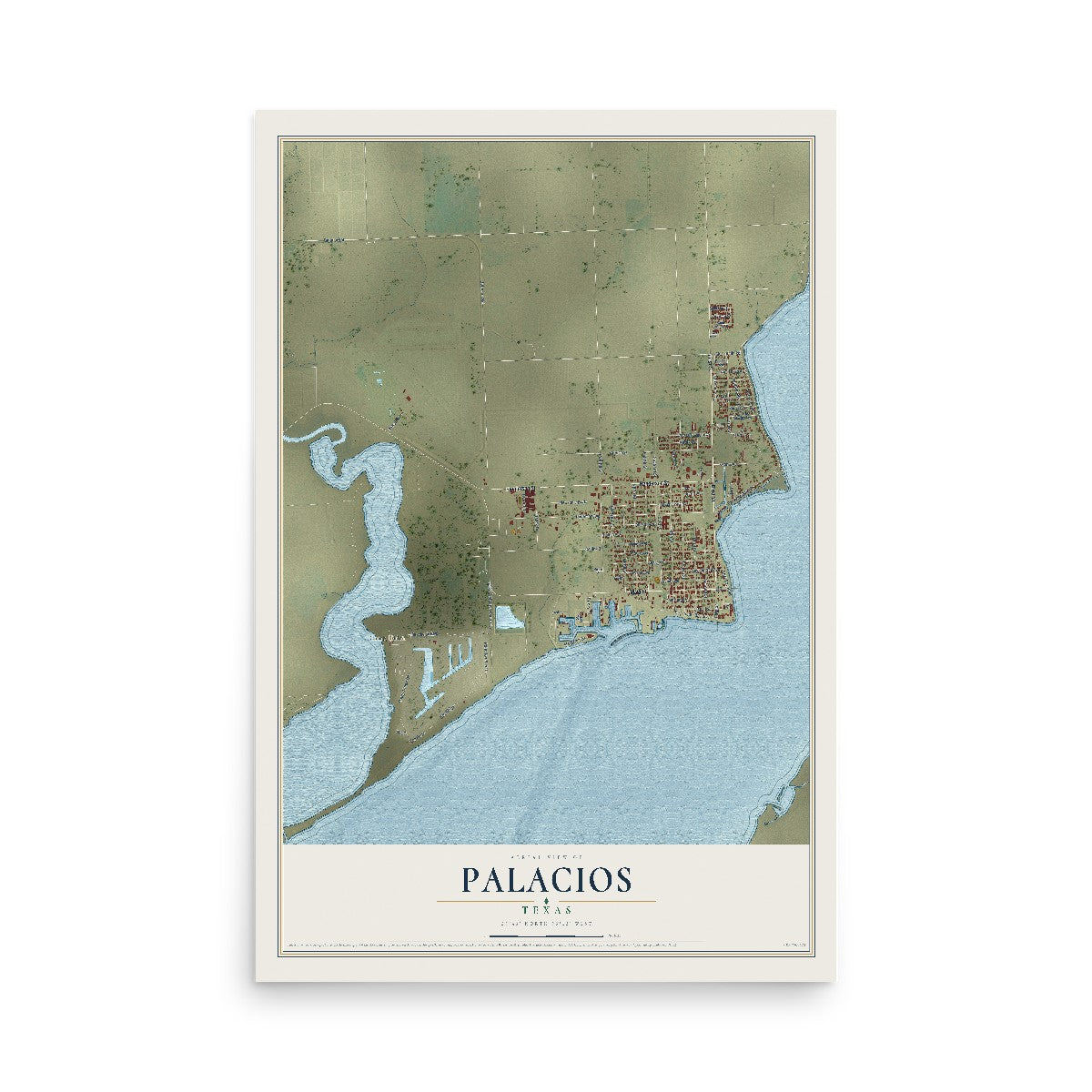 Map of Palacios, Texas, 12 x 18 inch unframed archival matte print