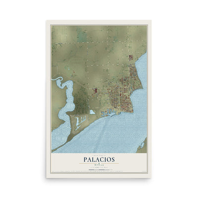 Map of Palacios, Texas, 12 x 18 inch unframed archival matte print