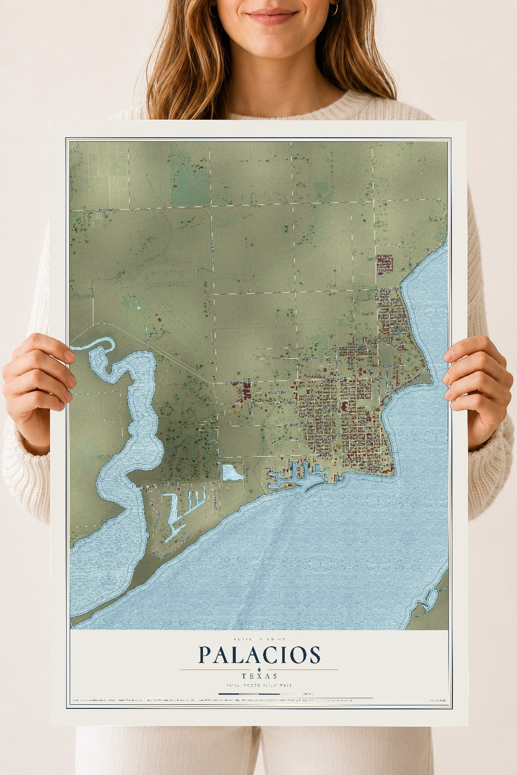Map of Palacios, Texas, 18 x 24 inch unframed archival matte print