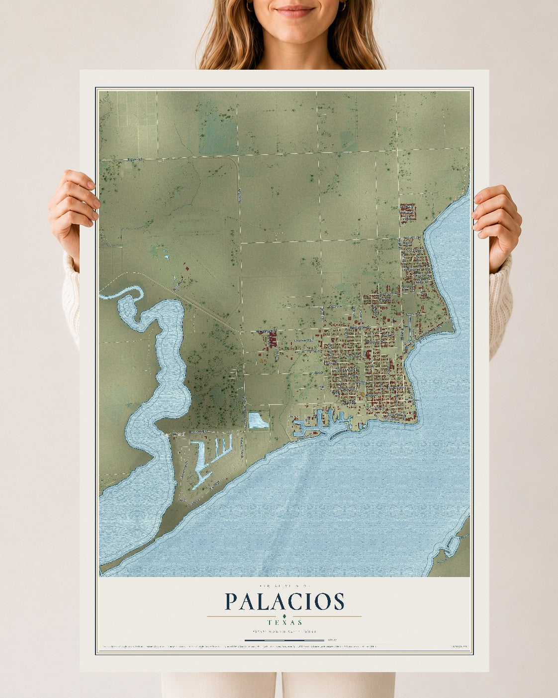 Map of Palacios, Texas, 24 x 36 inch unframed archival matte print