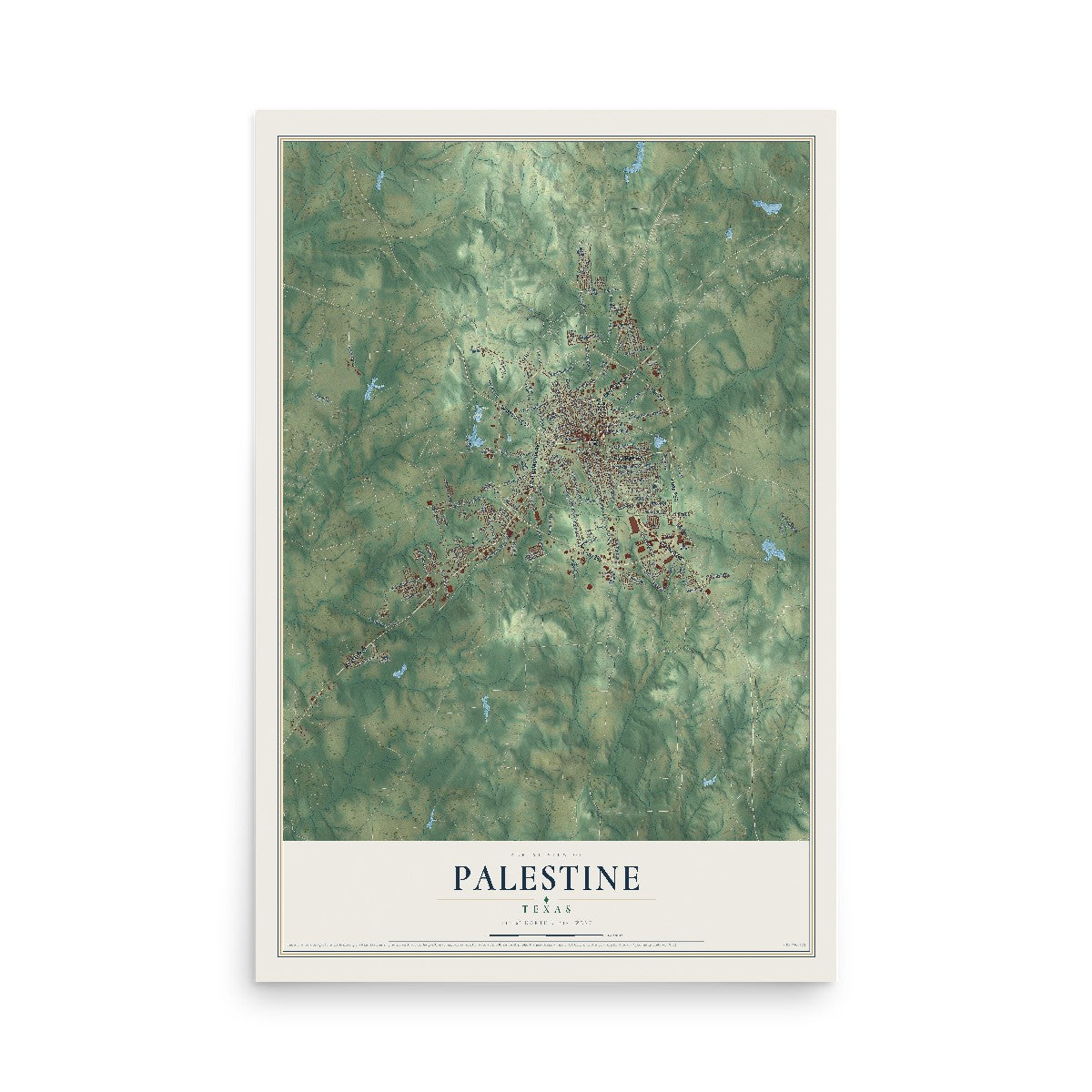 Map of Palestine, Texas, 12 x 18 inch unframed archival matte print