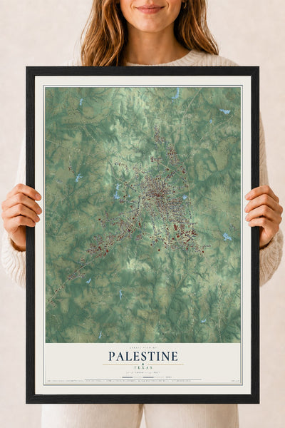 Map of Palestine, Texas, 18 x 24 inch print in a black wood frame