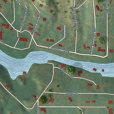 Close-up of the map of Palisades, Texas print showing street and building detail