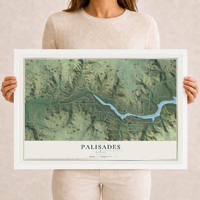 Map of Palisades, Texas, 12 x 18 inch print in a white wood frame