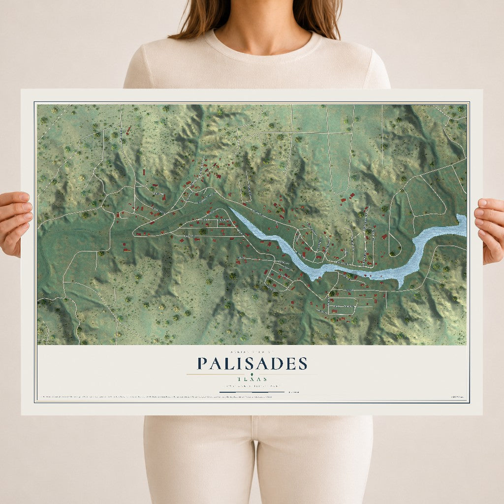 Map of Palisades, Texas, 18 x 24 inch unframed archival matte print